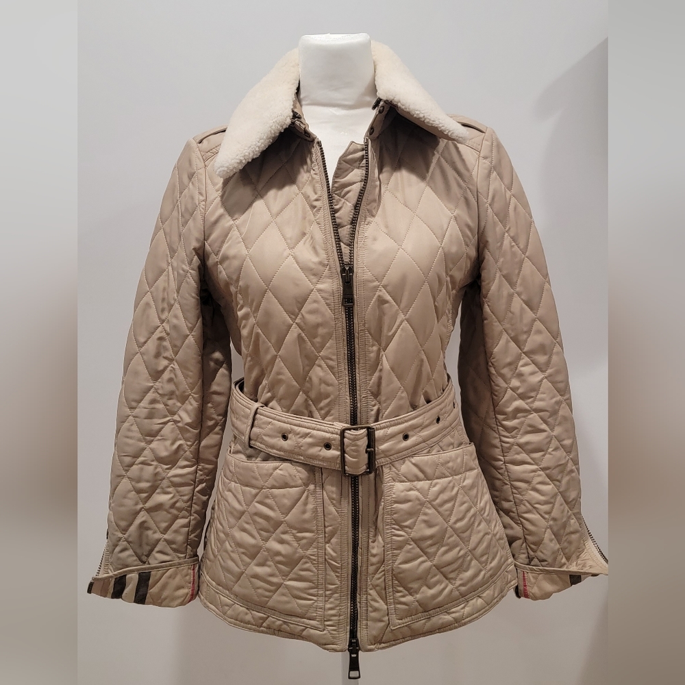 Burberry Women's Tan Quilted Coat w/Sherling Detachable Color & Adjustable Belt